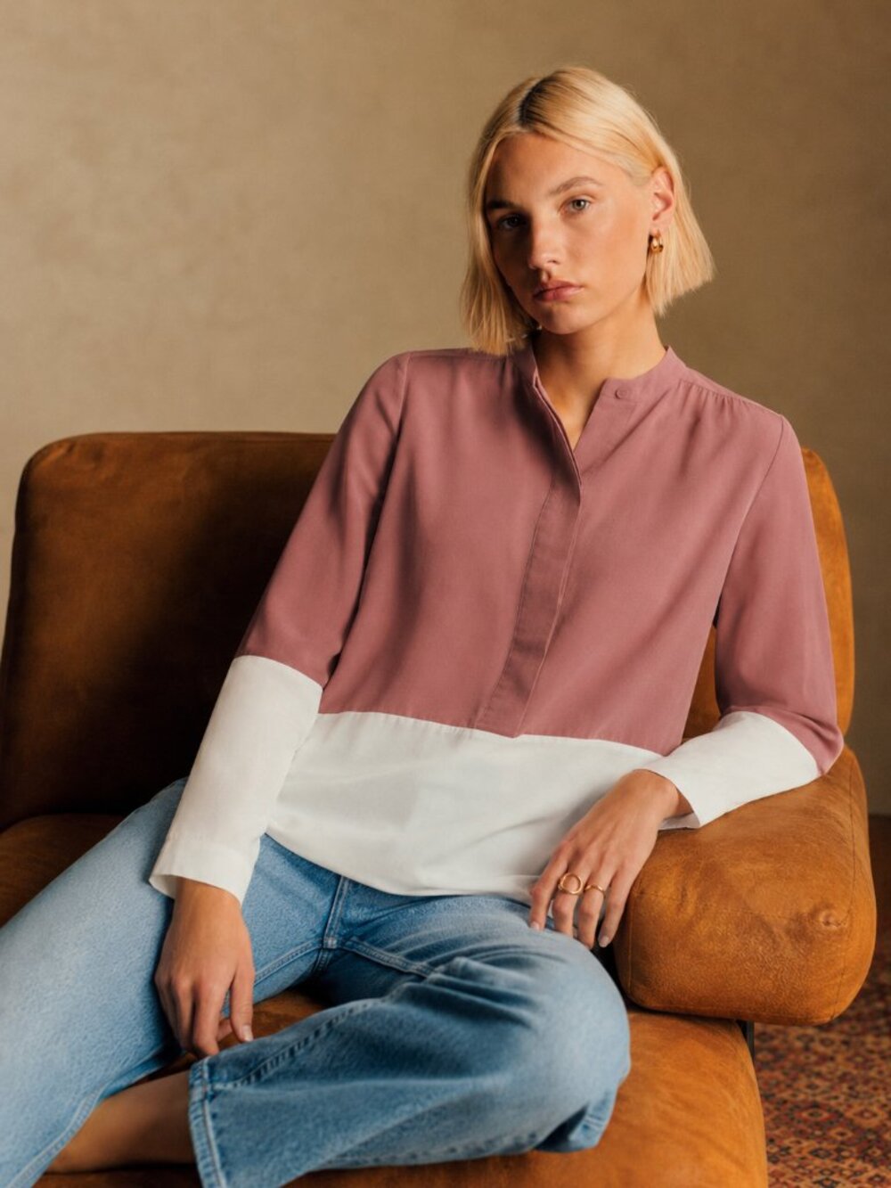 NWT Against Nudity Rosewood White Color Block Blouse Size S & M
